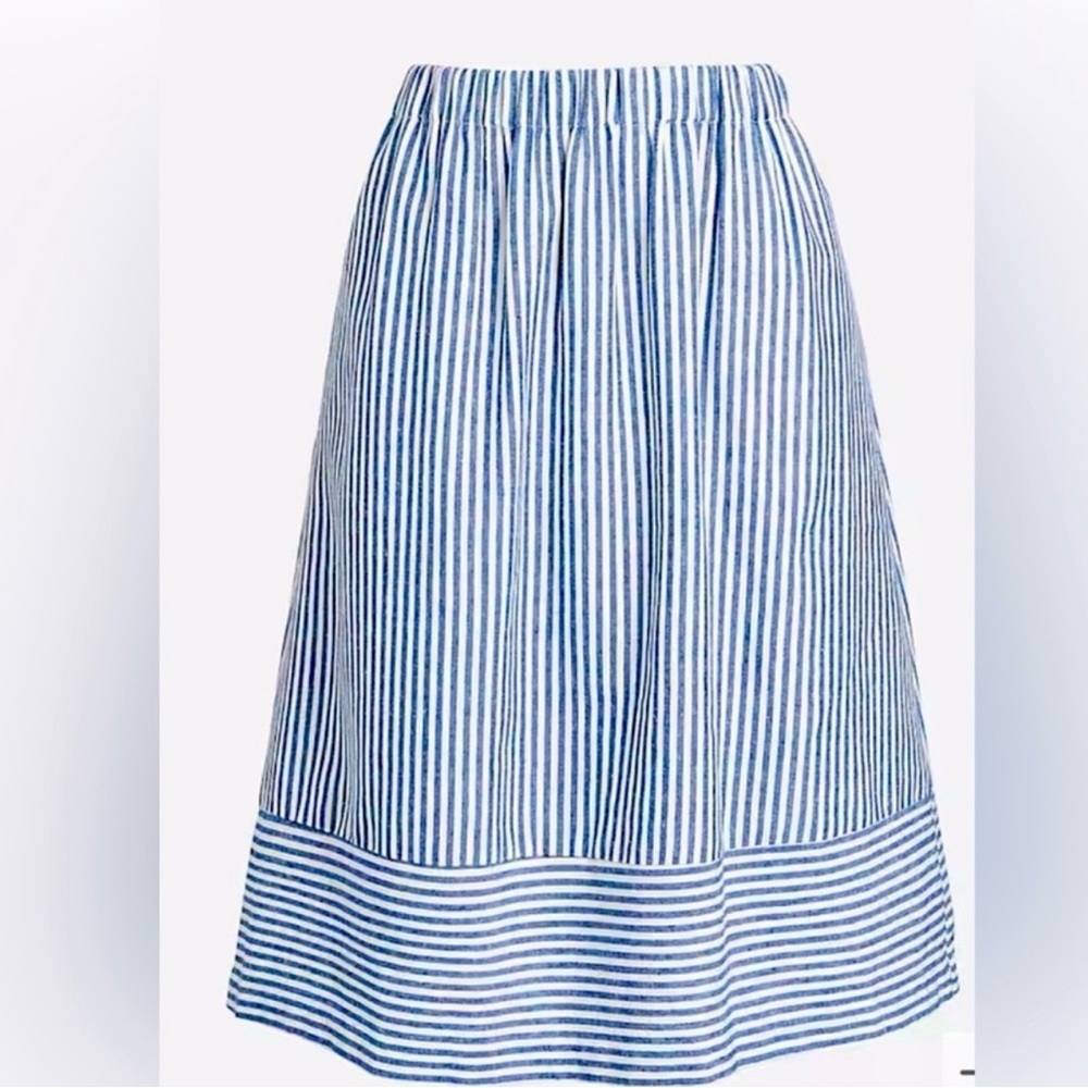J Crew Striped cotton-linen midi skirt
